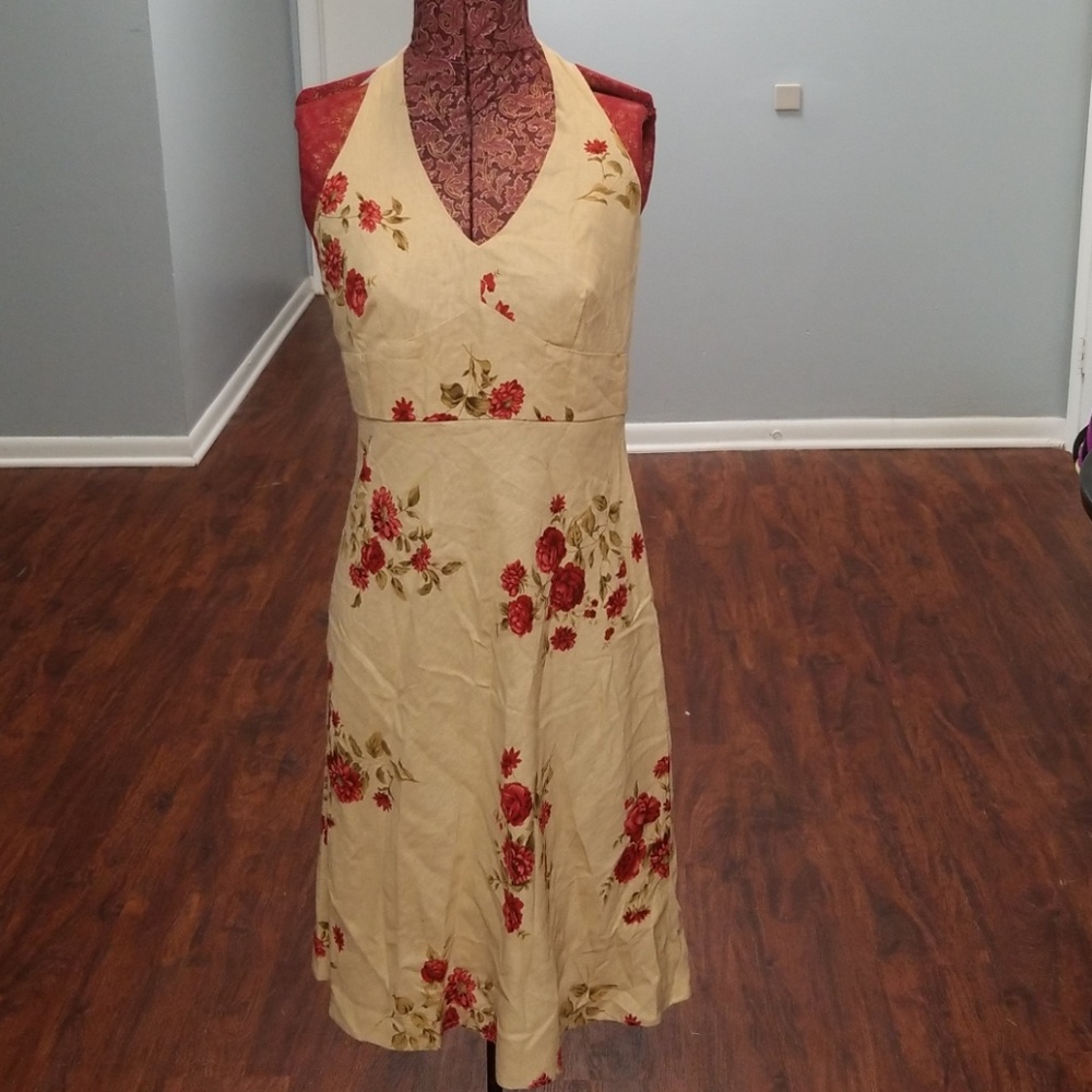 Vintage Floral Halter Neck Dress
